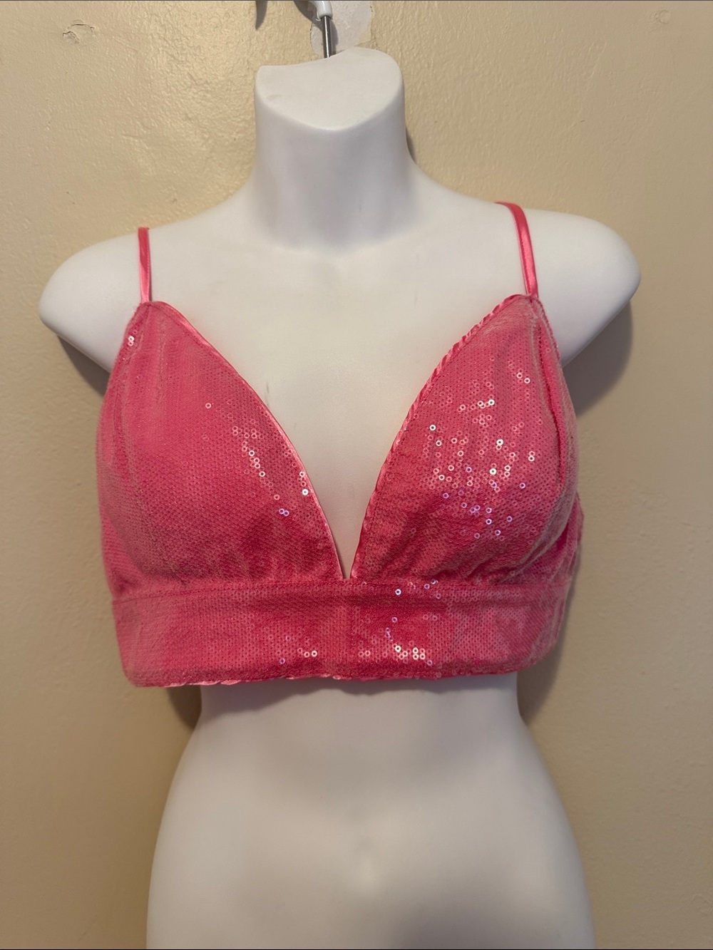 AKIRA Pink Sequin V-Neck Bralette